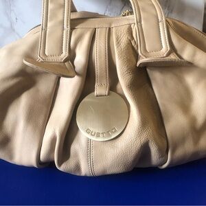 GUSTTO Cala Leather Shoulder Bag - Braided Straps Brushed Gold Hardware — BEIGE